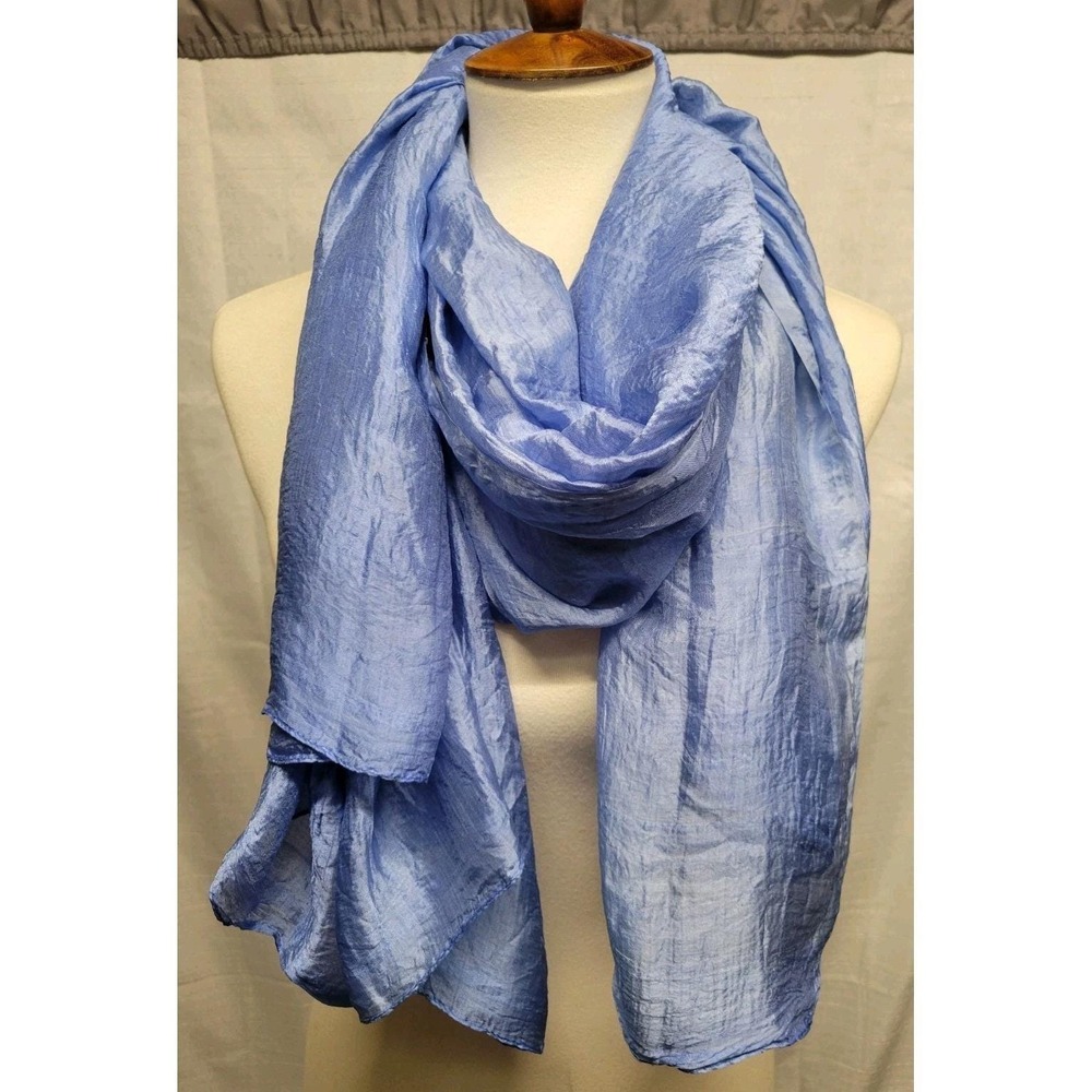 Vintage Sheer 100% Rolled Edge Silk Scarf Blue 64x40 Boho Fairy Quiet Luxury - Picture 4 of 9